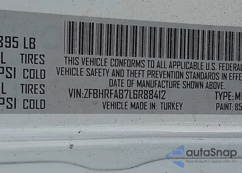 2020 Ram Promaster City Tradesman z USA, uszkodzony, nr VIN ZFBHRFAB7L6R88412